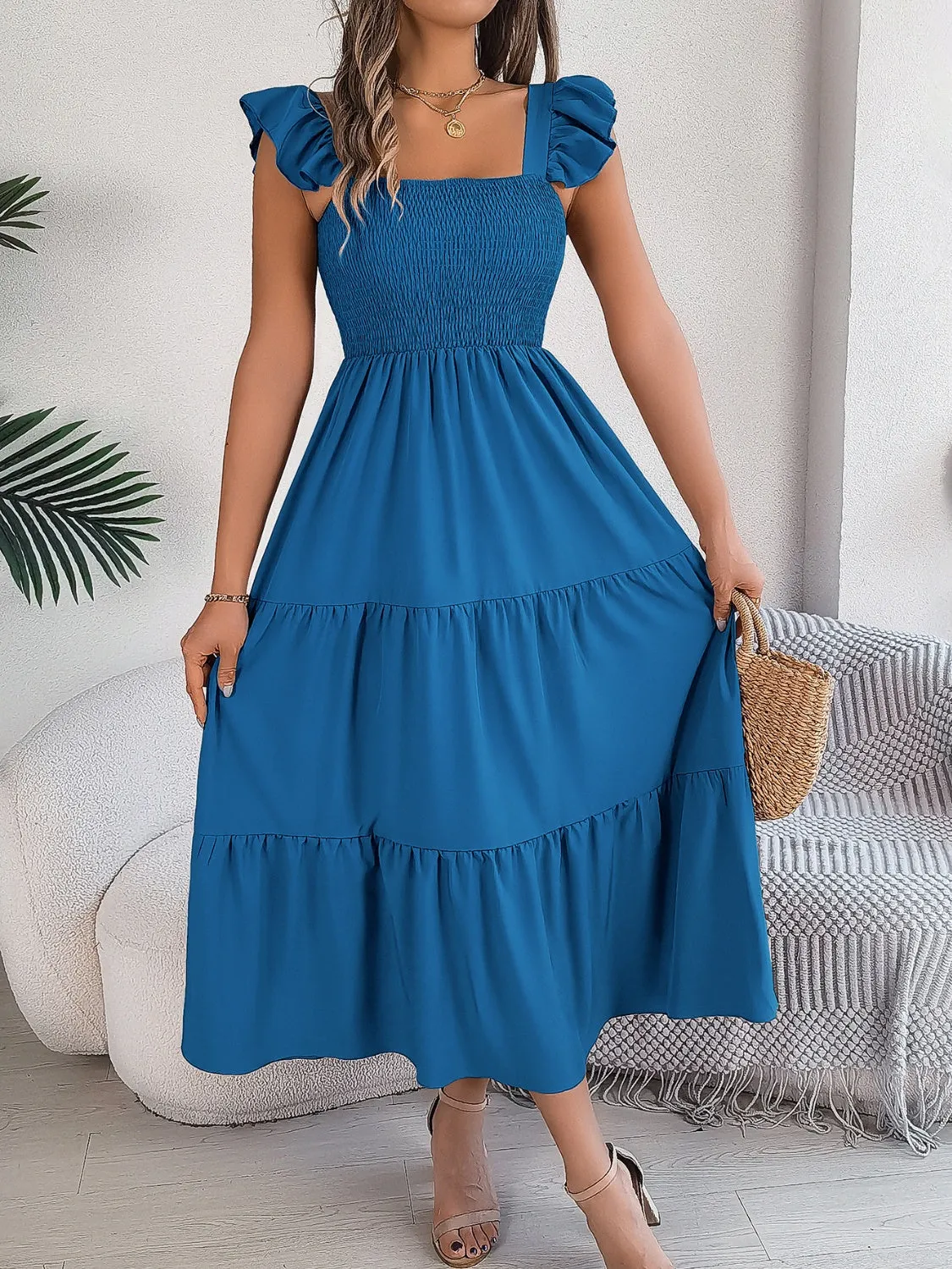 Smocked Square Neck Cap Sleeve Midi Dress sold by Charming Charlie product image thumbnail 4
