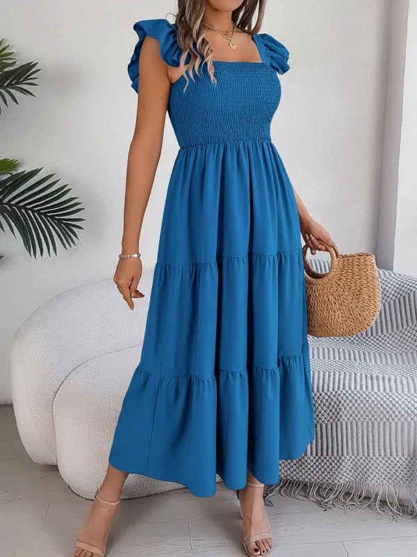 Smocked Square Neck Cap Sleeve Midi Dress sold by Charming Charlie