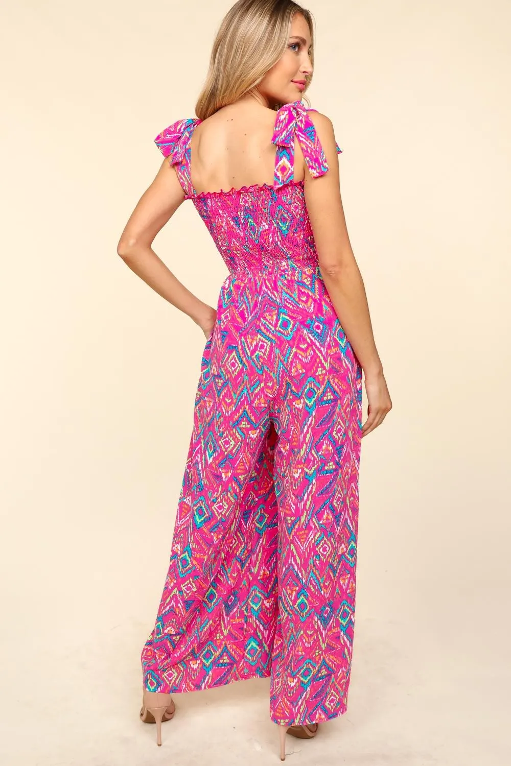 Haptics Printed Smocked Sleeveless Jumpsuit sold by Charming Charlie product image thumbnail 2