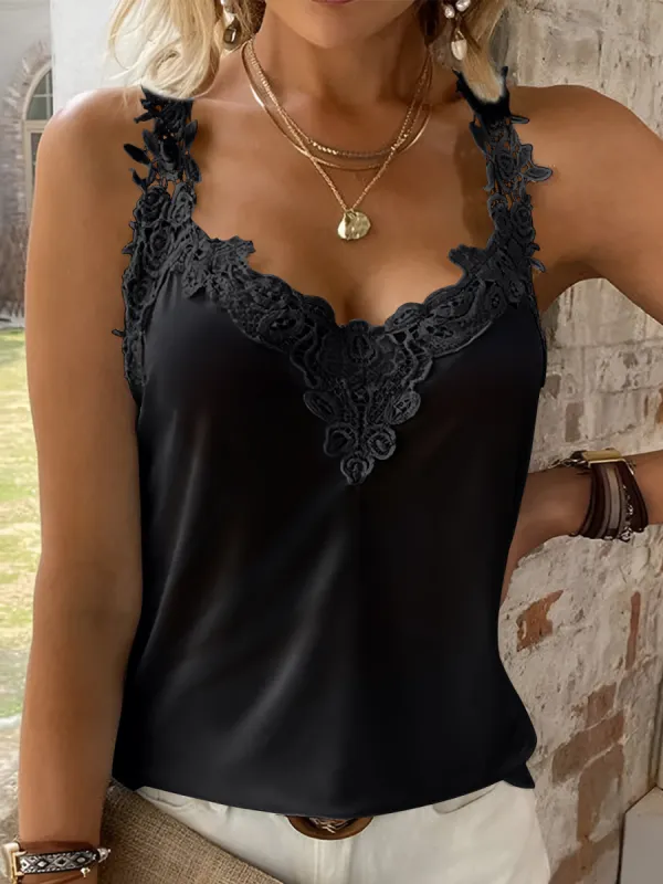 Full Size Lace Detail V-Neck Tank sold by Charming Charlie