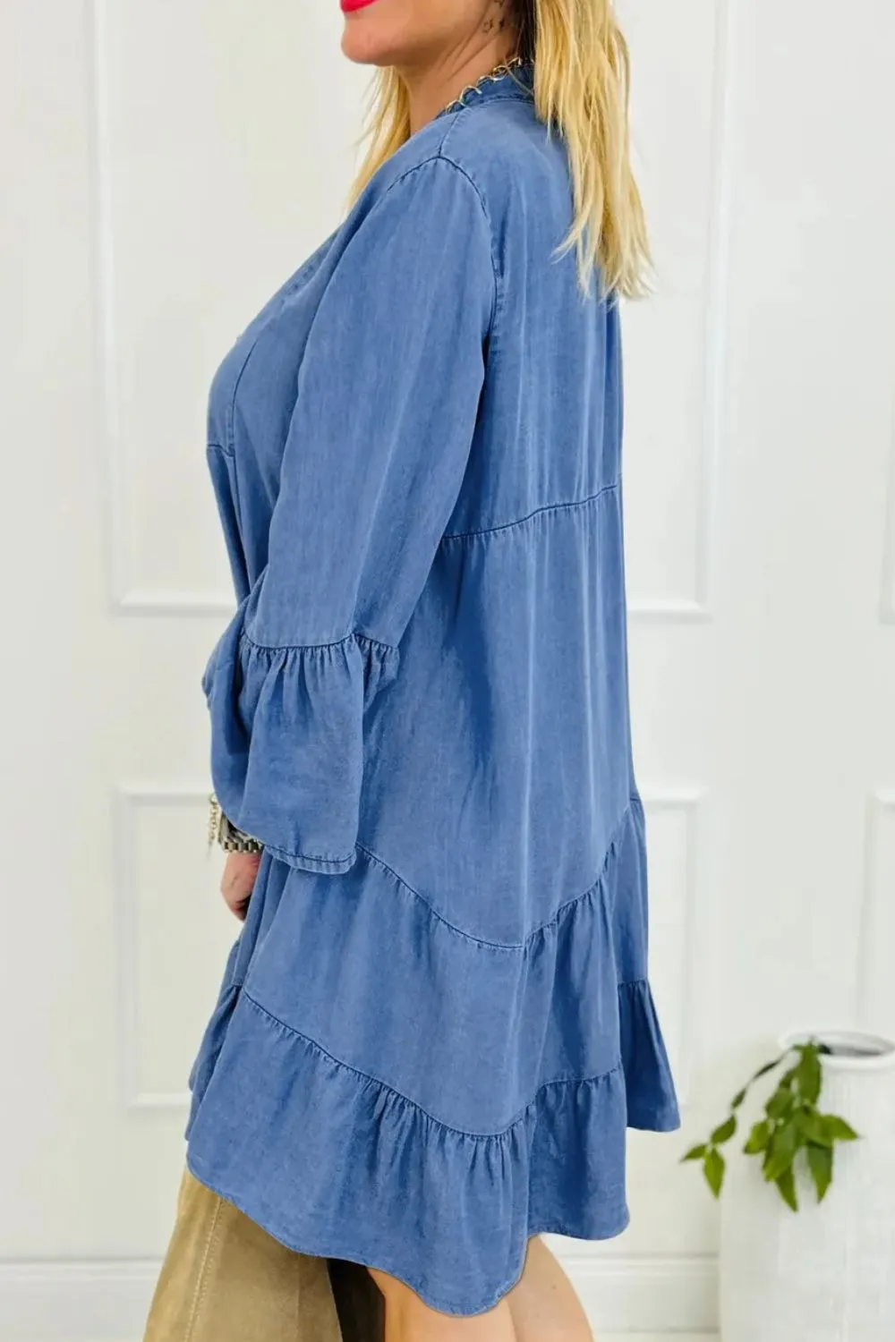 Notched Flare Sleeve Denim Dress sold by Charming Charlie product image thumbnail 2