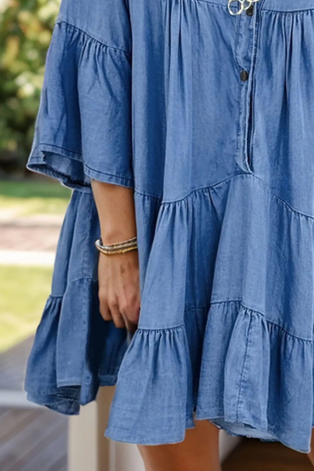 Notched Flare Sleeve Denim Dress sold by Charming Charlie product image thumbnail 3