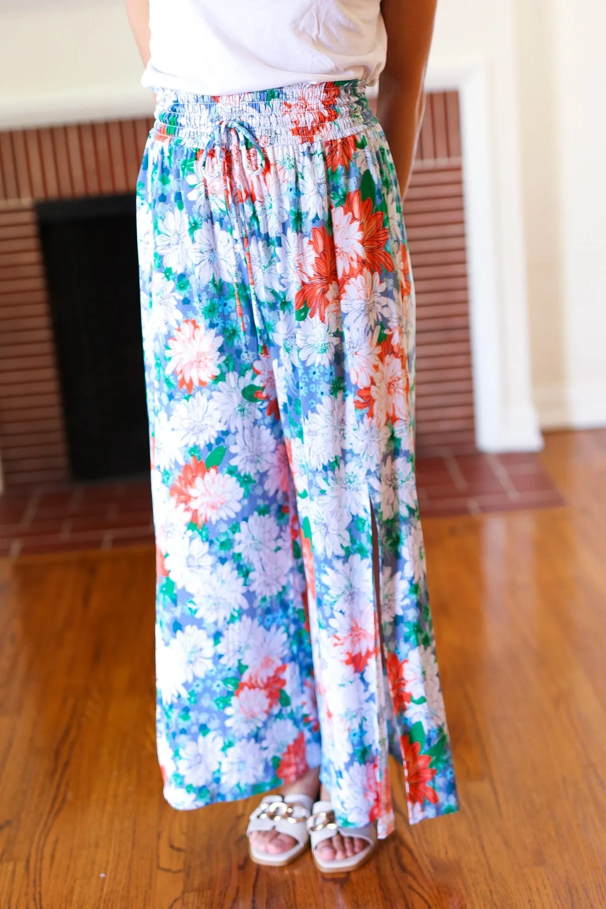 Vacay Vibes Green Floral Smocked Waist Side Slit Palazzo Pants sold by Charming Charlie product image thumbnail 5
