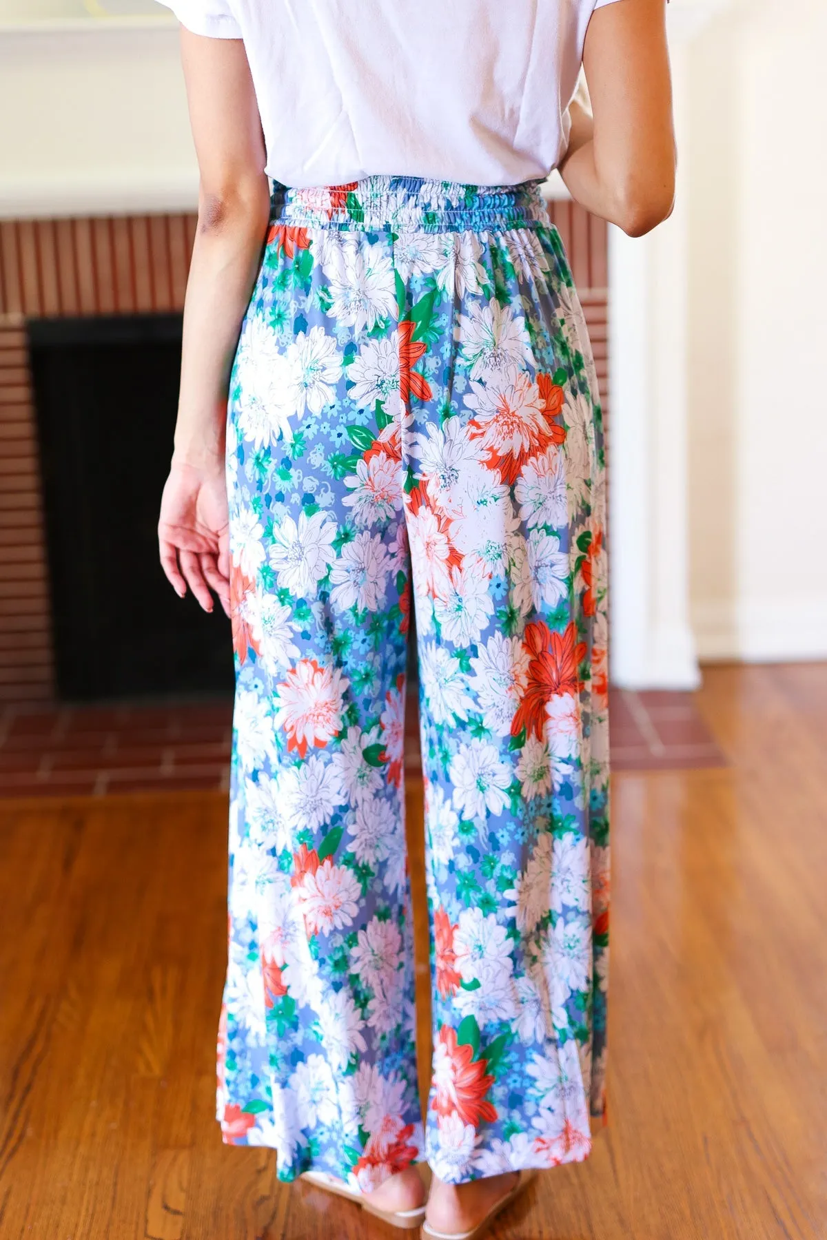 Vacay Vibes Green Floral Smocked Waist Side Slit Palazzo Pants sold by Charming Charlie product image thumbnail 3