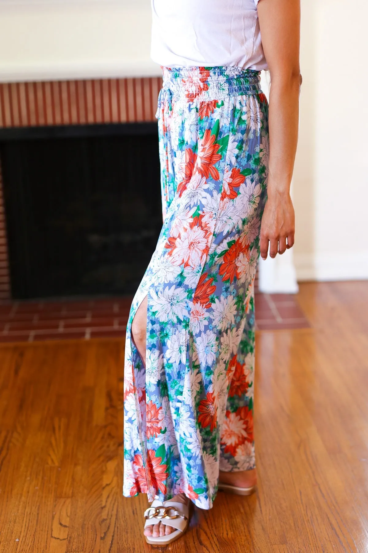 Vacay Vibes Green Floral Smocked Waist Side Slit Palazzo Pants sold by Charming Charlie product image thumbnail 2