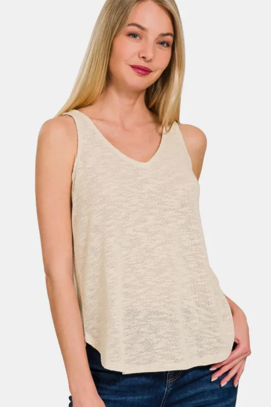 Zenana V-Neck Curved Hem Tank sold by Charming Charlie