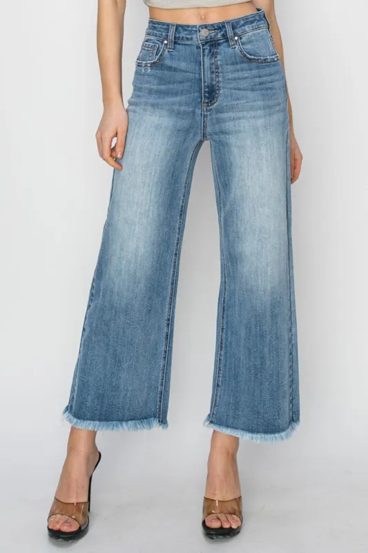 RISEN Raw Hem Cropped Wide Leg Jeans sold by Charming Charlie