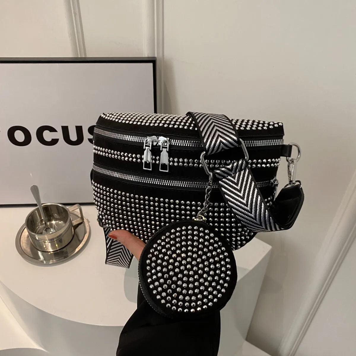 Studded Adjustable Strap Crossbody Bag sold by Charming Charlie product image thumbnail 3