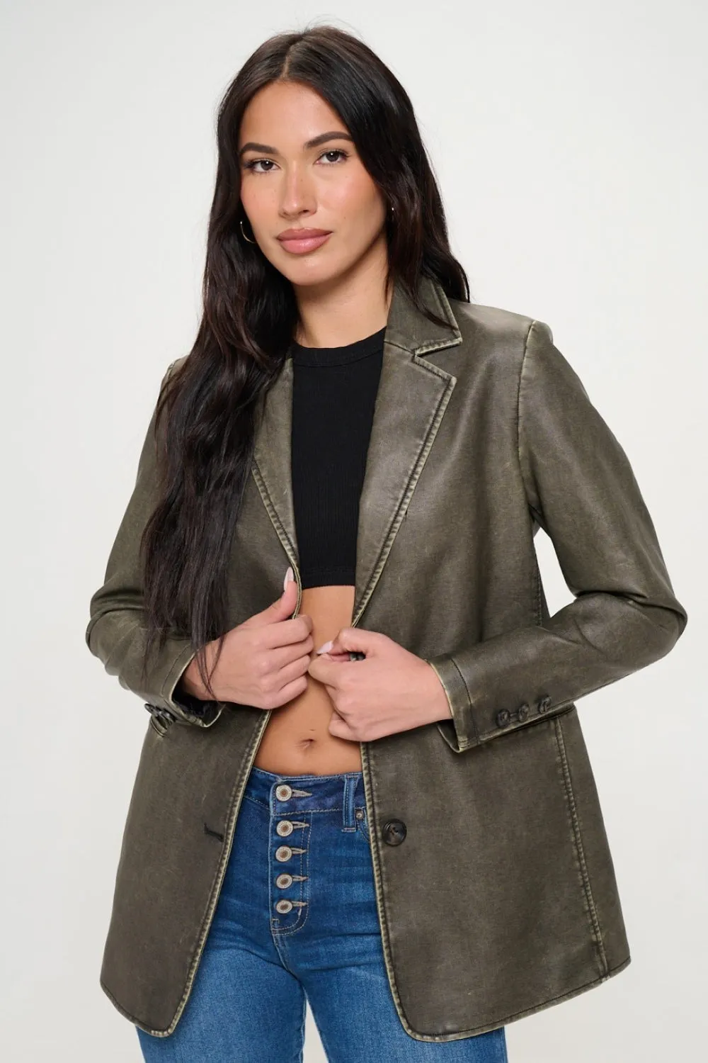 Coalition LA Single-Breasted Vegan Leather Blazer sold by Charming Charlie product image thumbnail 3