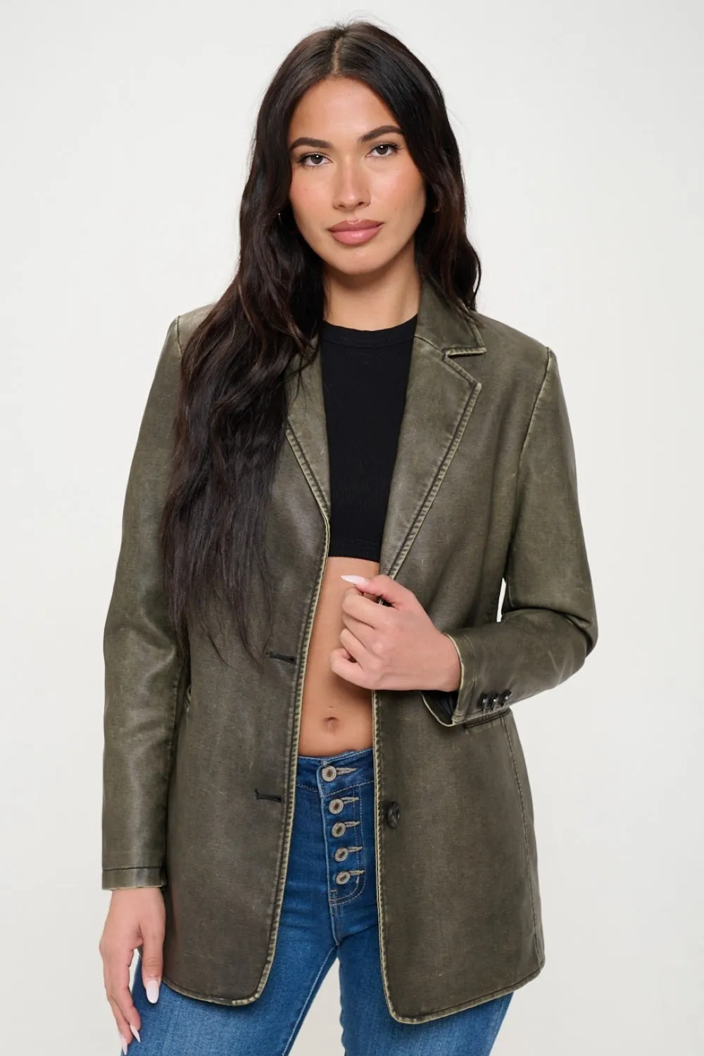 Coalition LA Single-Breasted Vegan Leather Blazer sold by Charming Charlie