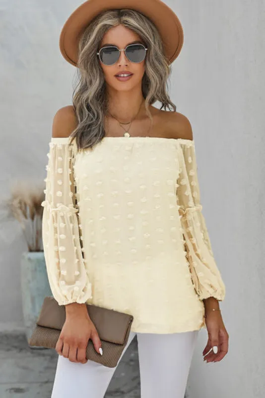 Swiss Dot Off-Shoulder Long Sleeve Blouse sold by Charming Charlie