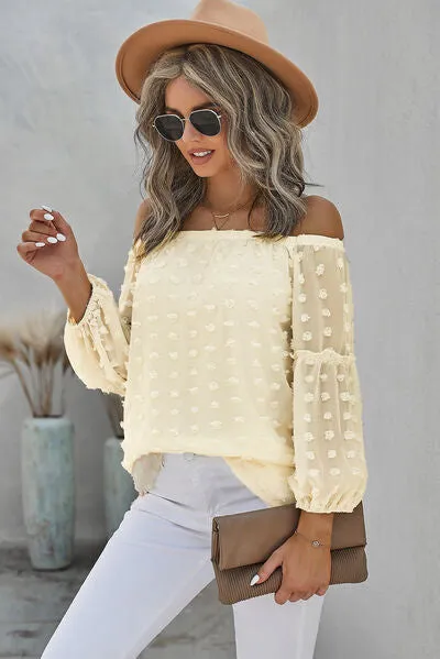 Swiss Dot Off-Shoulder Long Sleeve Blouse sold by Charming Charlie product image thumbnail 3