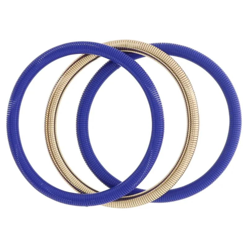 Set of 3, Royal Blue and Gold Stretchy Bangles Bracelet, 8" Around sold by Charming Charlie
