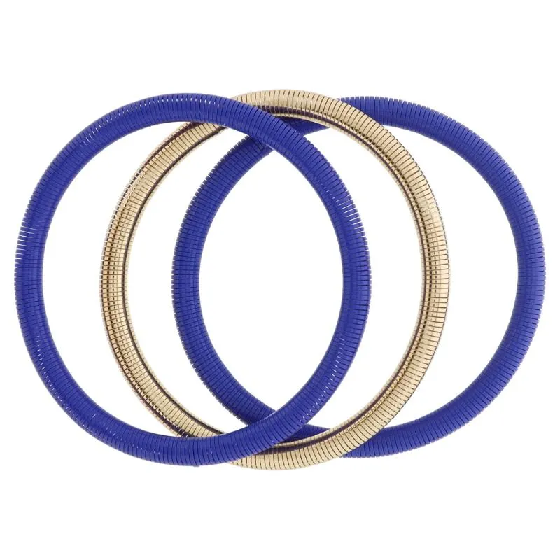 Set of 3, Royal Blue and Gold Stretchy Bangles Bracelet, 8" Around sold by Charming Charlie