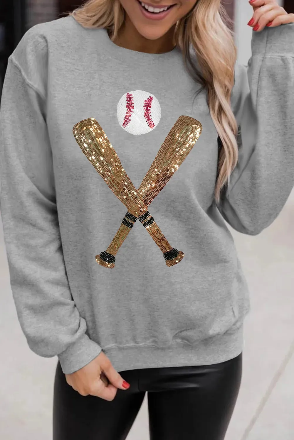Sequin Baseball Long Sleeve Sweatshirt sold by Charming Charlie