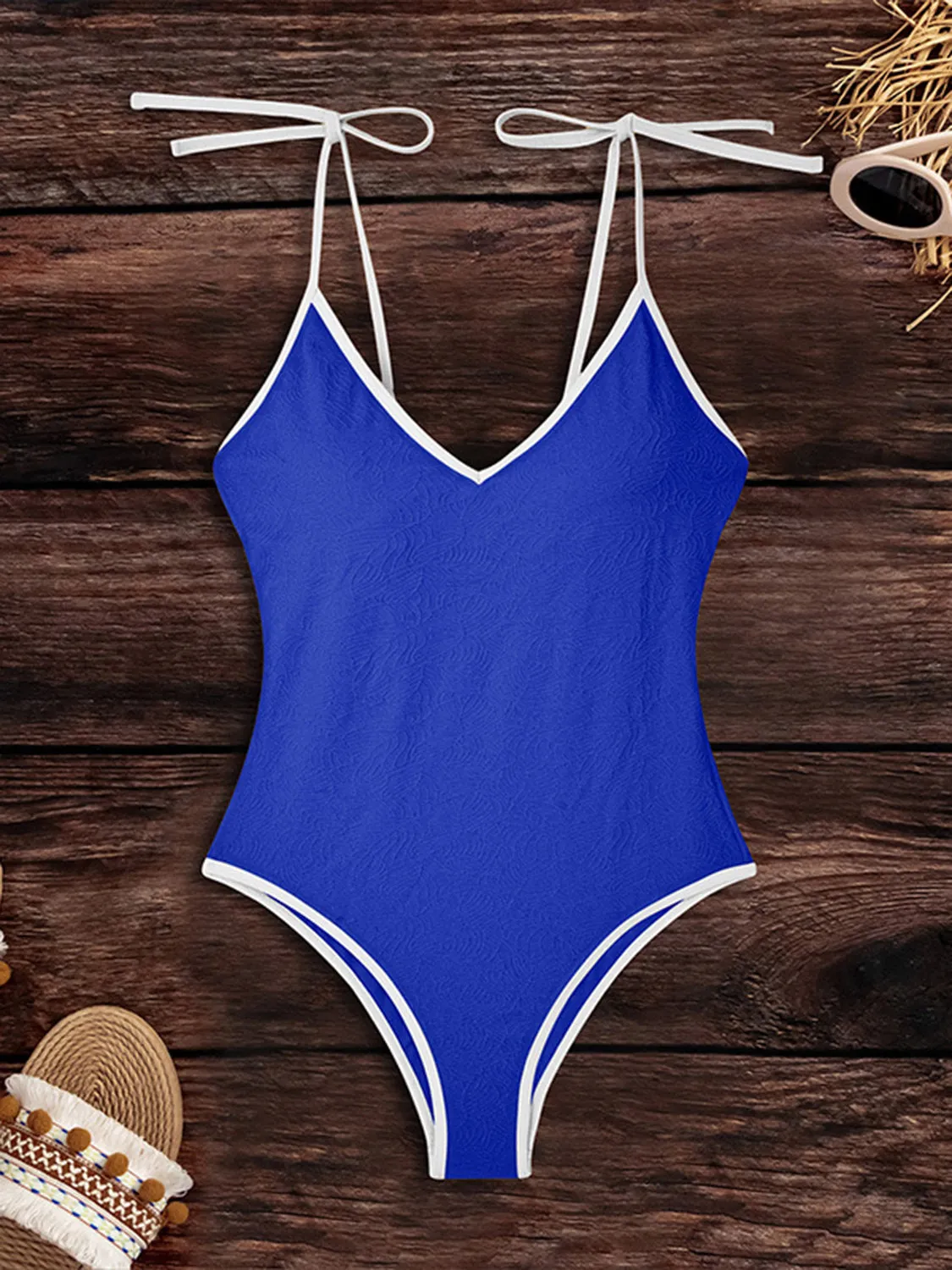 Tied V-Neck Spaghetti Strap One-Piece Swimwear sold by Charming Charlie product image thumbnail 4