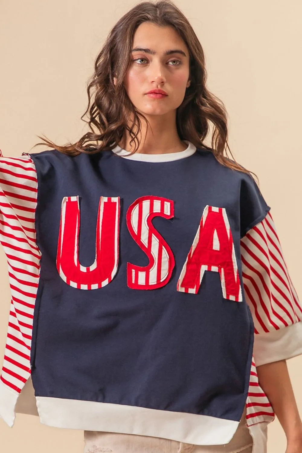 BiBi USA Letter Patchwork Contrast Short Sleeve T-Shirt sold by Charming Charlie product image thumbnail 3