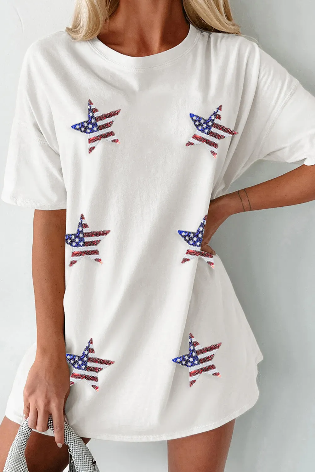 US Flag Star Round Neck Half Sleeve Oversize T-Shirt sold by Charming Charlie product image thumbnail 2