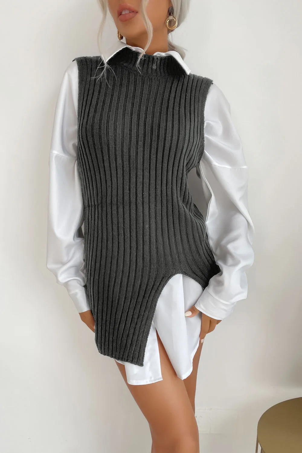 Slit Hem Sweater Vest Dress sold by Charming Charlie product image thumbnail 5