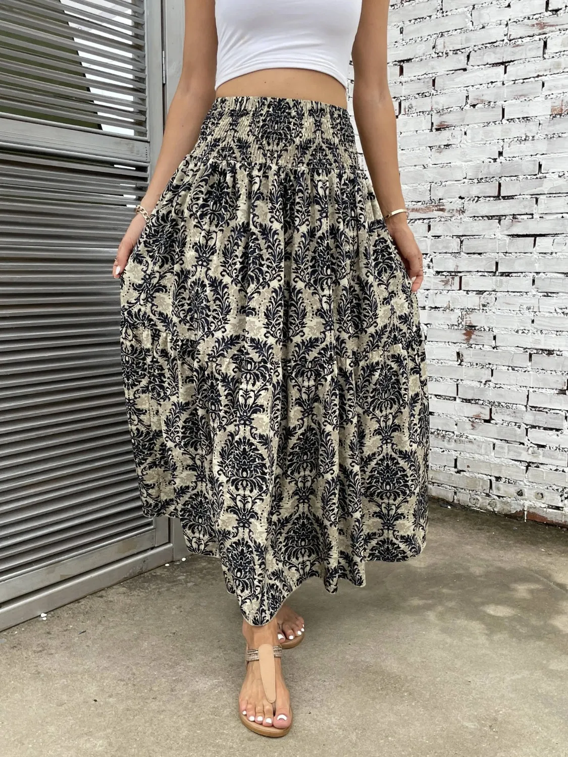 Printed Elastic Waist Maxi Skirt sold by Charming Charlie