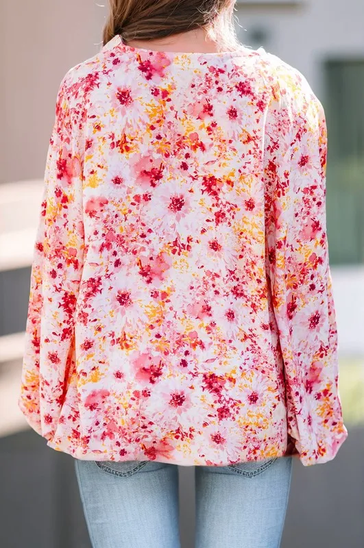 Floral Print V-Neck Lantern Sleeve Blouse sold by Charming Charlie product image thumbnail 3