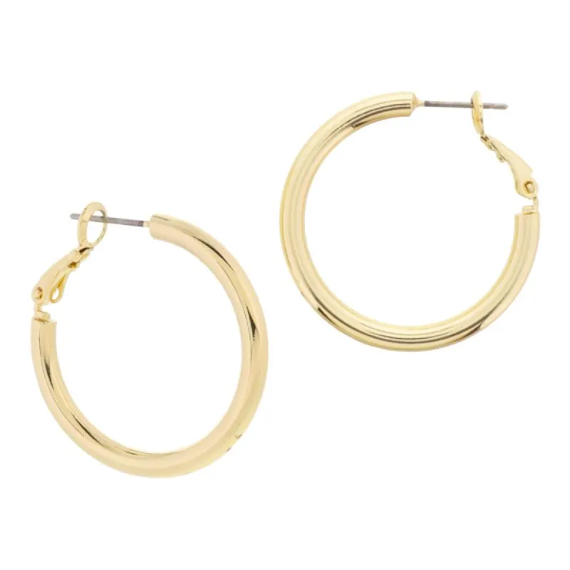18K Gold Plated Thin Tubular Hoop Earrings, 1.25" Top to Bottom sold by Charming Charlie