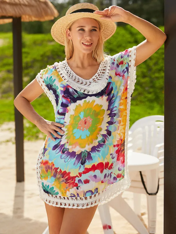 Openwork Printed Round Neck Cover Up sold by Charming Charlie