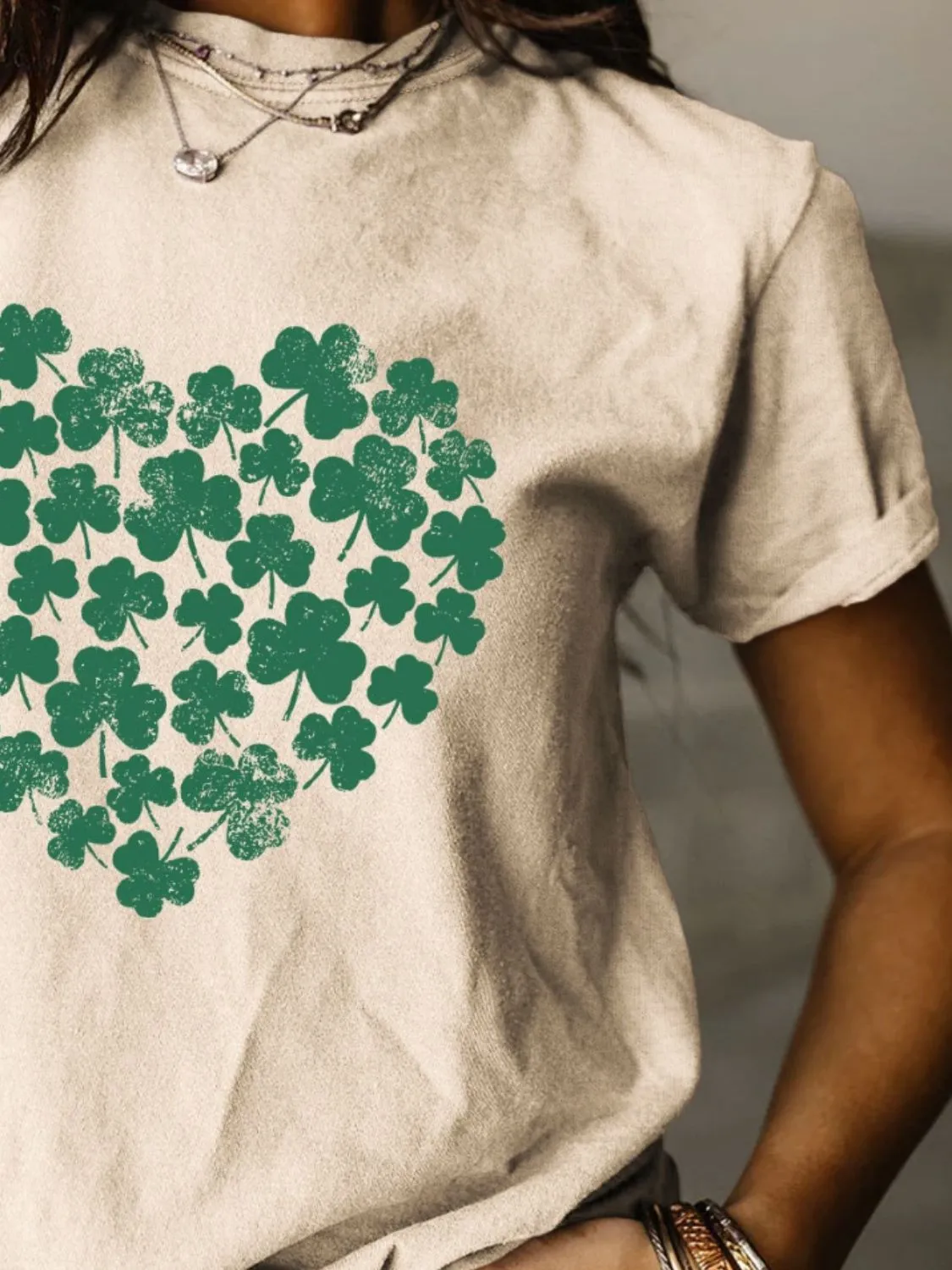 Full Size Lucky Clover Round Neck Short Sleeve T-Shirt sold by Charming Charlie product image thumbnail 3