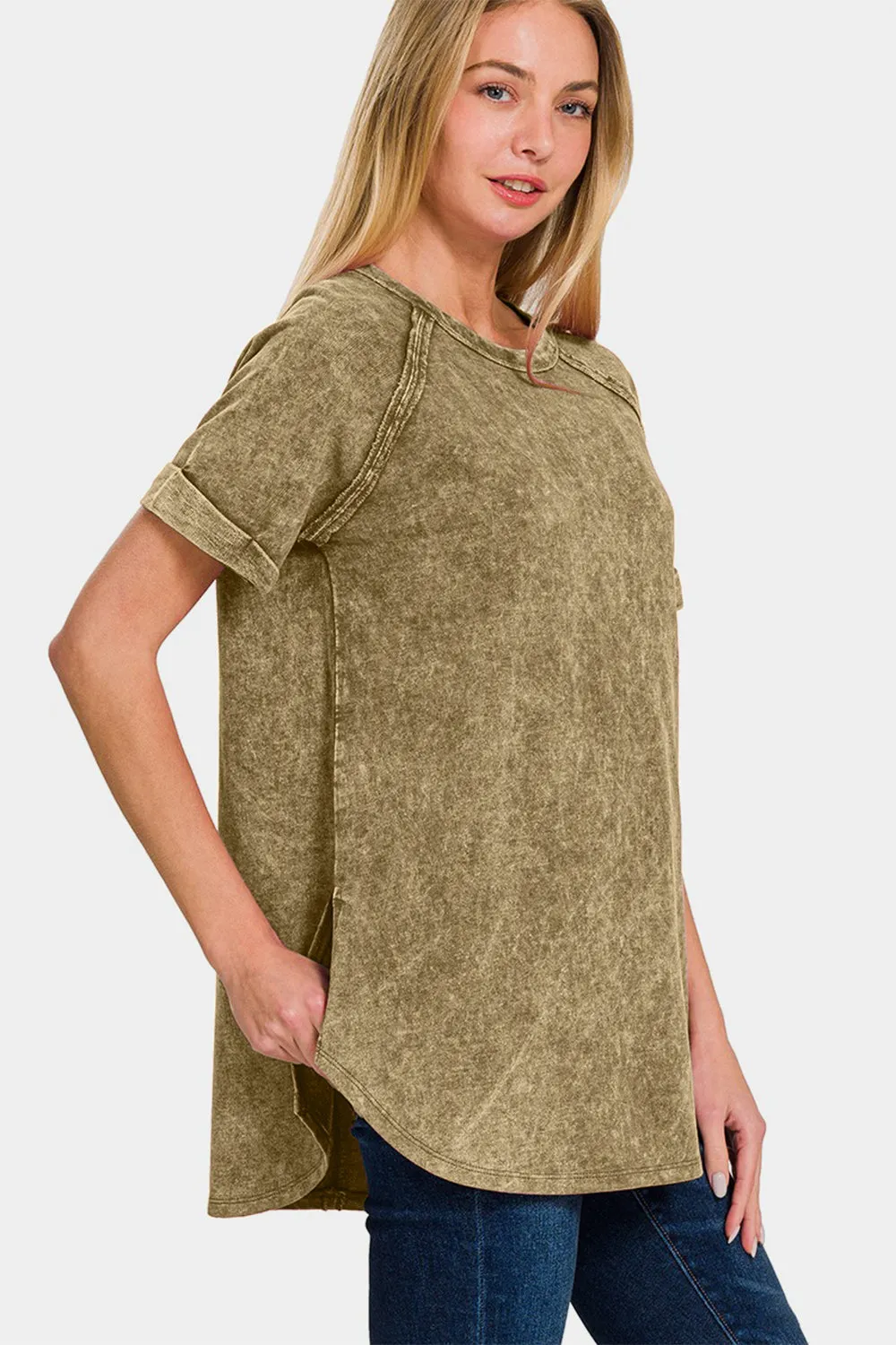 Zenana Heathered Round Neck Short Sleeve Top sold by Charming Charlie product image thumbnail 3