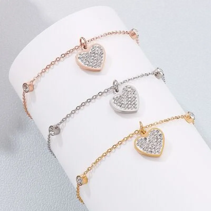 Inlaid Rhinestone Titanium Steel Heart Bracelet sold by Charming Charlie