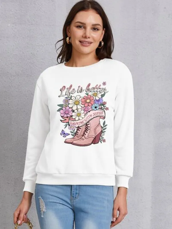 Graphic Round Neck Long Sleeve Sweatshirt sold by Charming Charlie