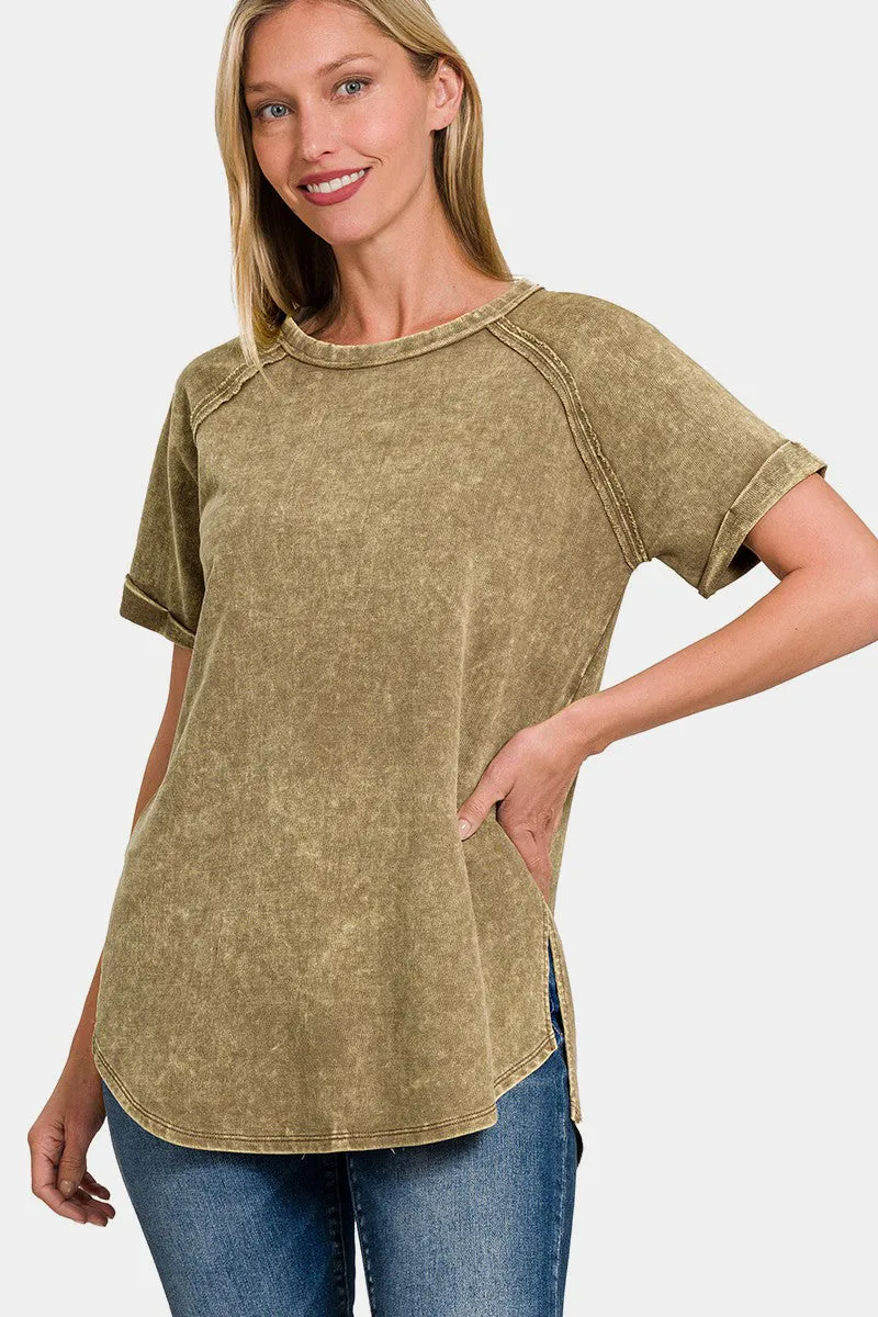 Zenana Heathered Round Neck Short Sleeve Top sold by Charming Charlie