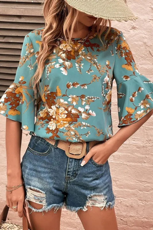 Printed Round Neck Half Sleeve Blouse sold by Charming Charlie