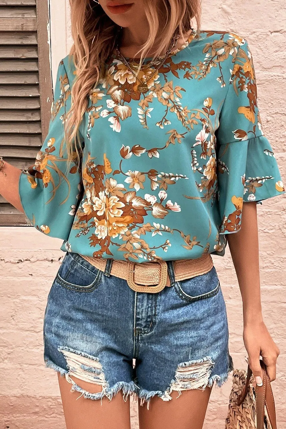 Printed Round Neck Half Sleeve Blouse sold by Charming Charlie product image thumbnail 2