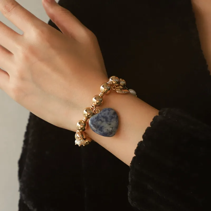 Natural Stone Gold-Plated Heart Bracelet sold by Charming Charlie