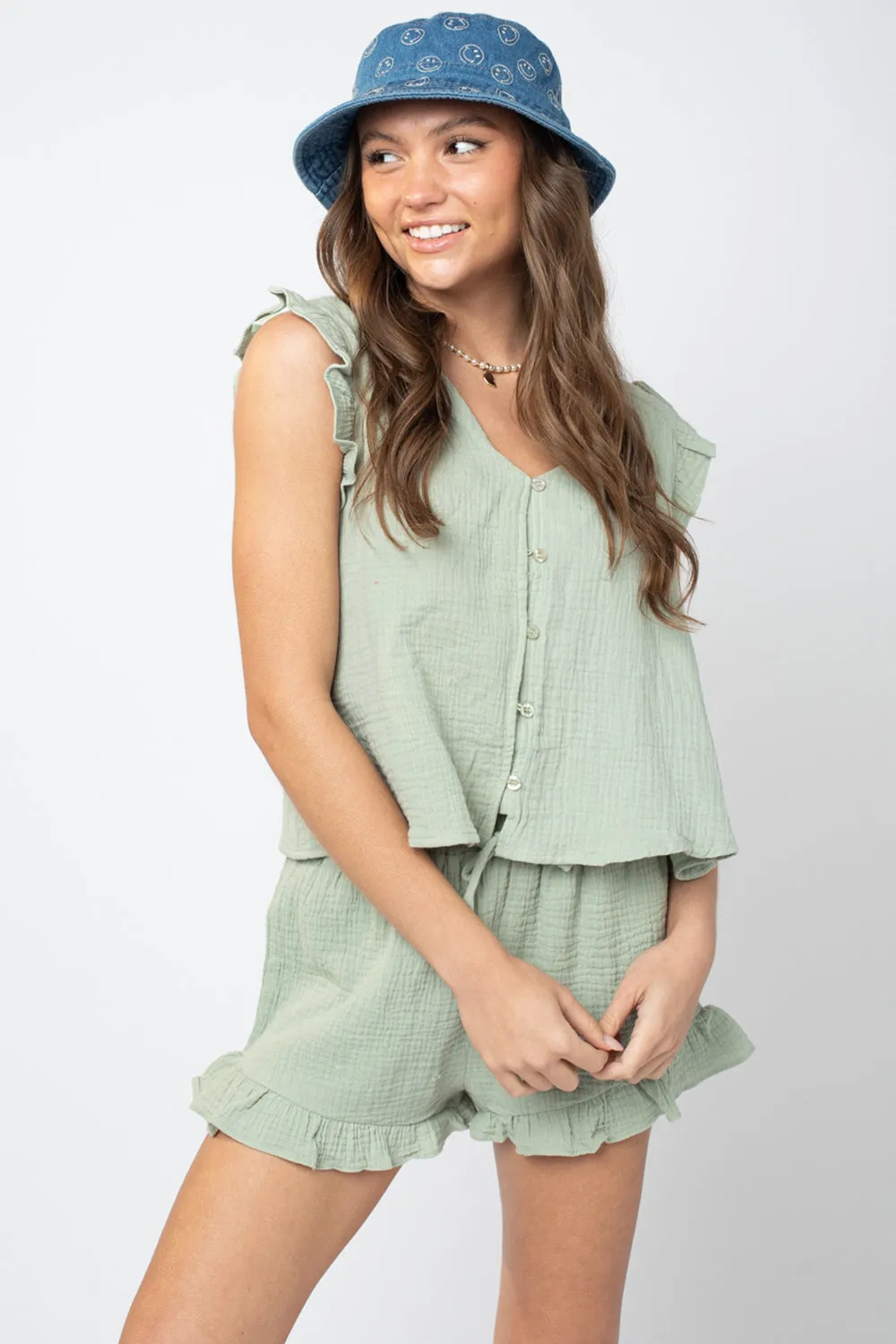 Ruffled V-Neck Cap Sleeve and Shorts Set sold by Charming Charlie product image thumbnail 4