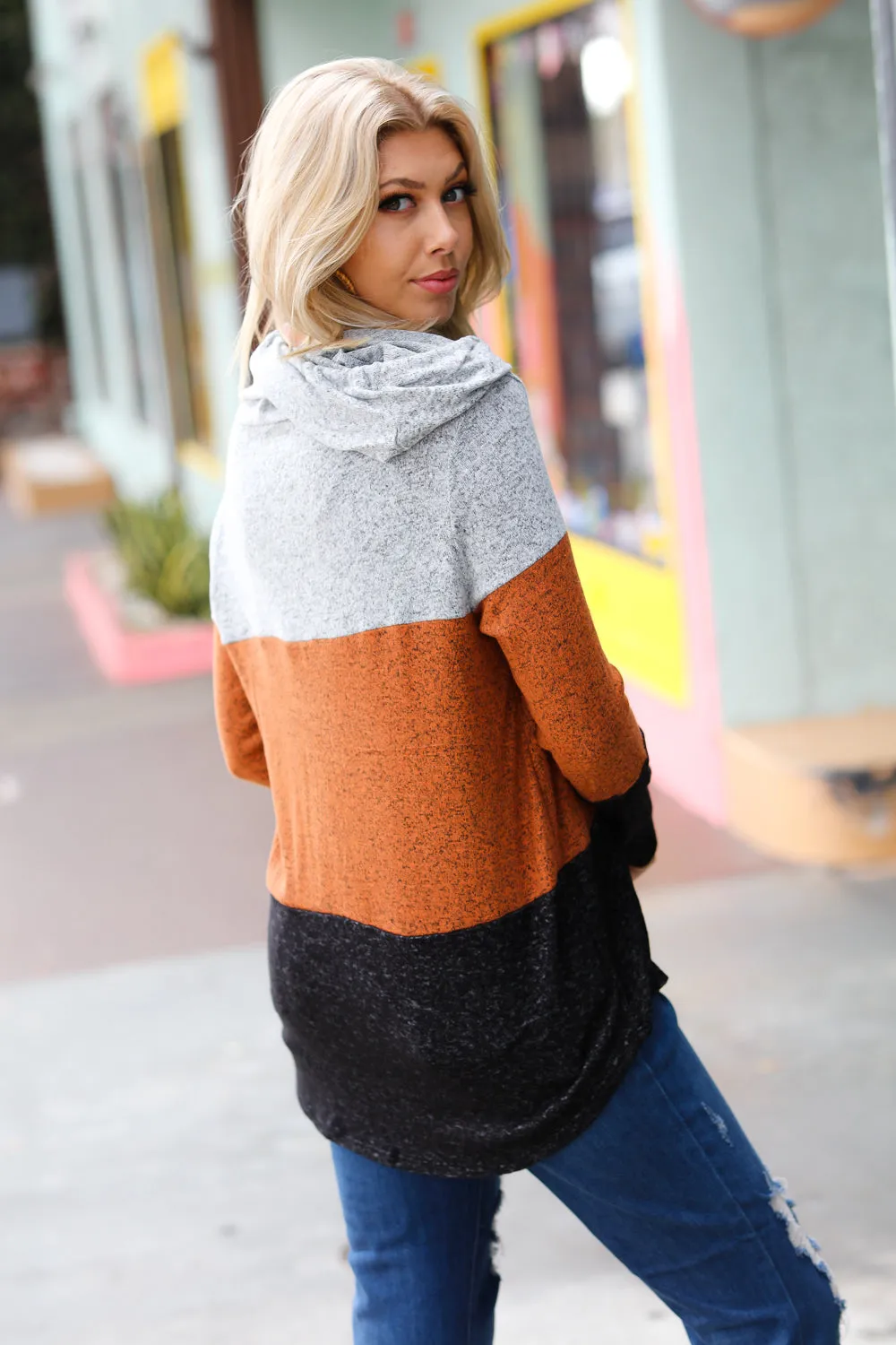 Heather Grey & Rust Color Block Hoodie Top sold by Charming Charlie product image thumbnail 2