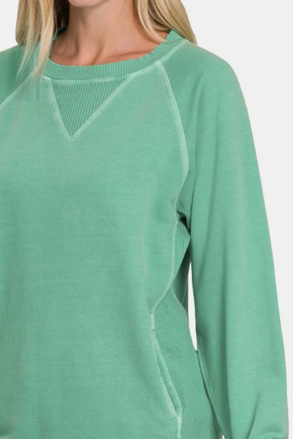 Zenana Pocketed Round Neck Long Sleeve Sweatshirt sold by Charming Charlie product image thumbnail 3