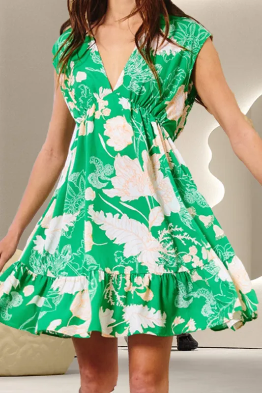 Ruffle Hem Printed V-Neck Sleeveless Dress sold by Charming Charlie