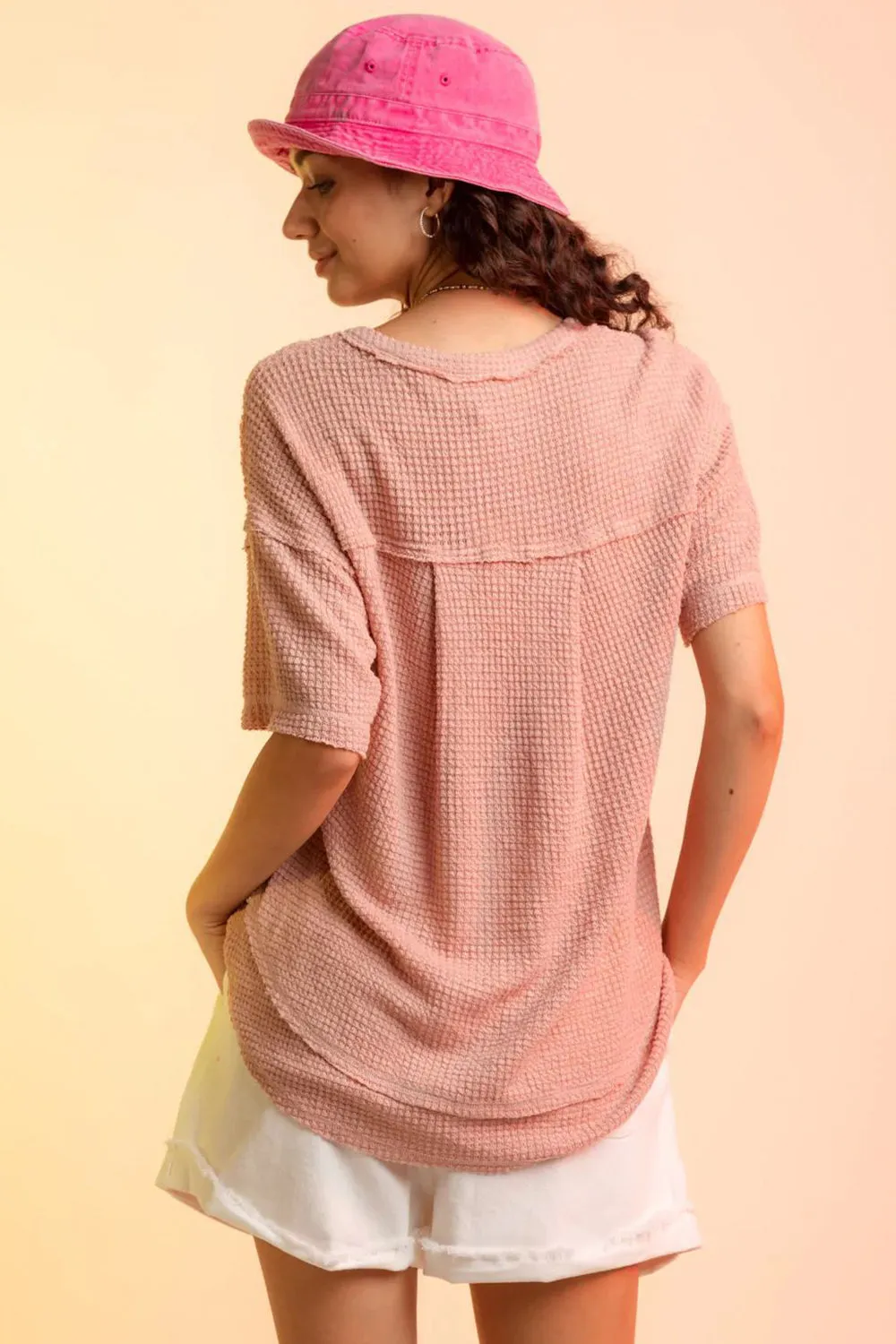 Waffle-Knit Notched Half Sleeve T-Shirt sold by Charming Charlie product image thumbnail 5