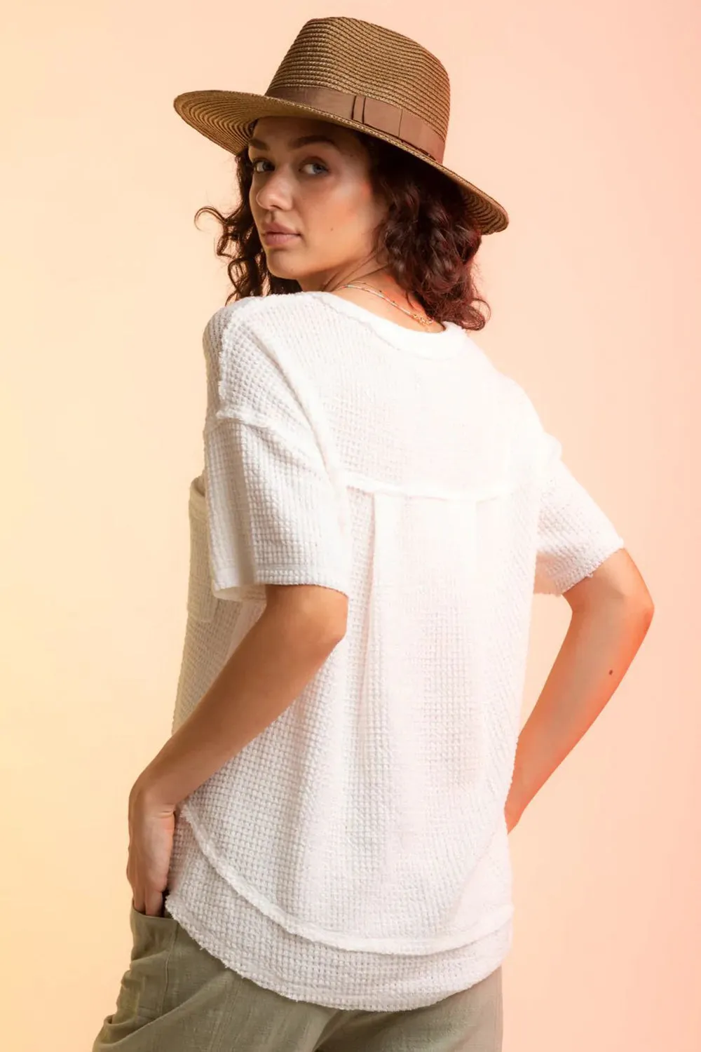 Waffle-Knit Notched Half Sleeve T-Shirt sold by Charming Charlie product image thumbnail 2