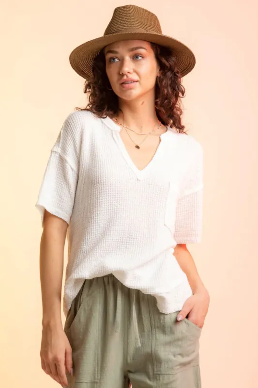 Waffle-Knit Notched Half Sleeve T-Shirt sold by Charming Charlie