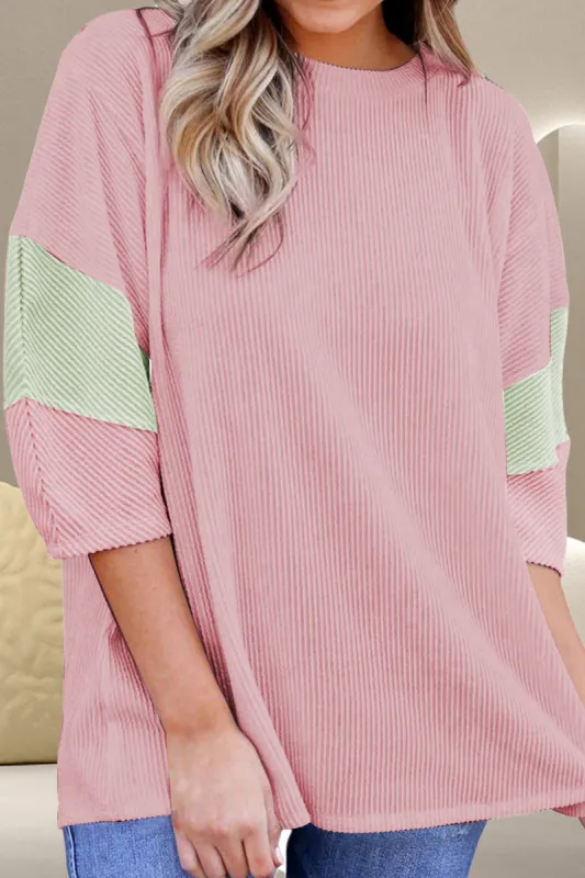 Color Block Round Neck Three-Quarter Sleeve Blouse sold by Charming Charlie