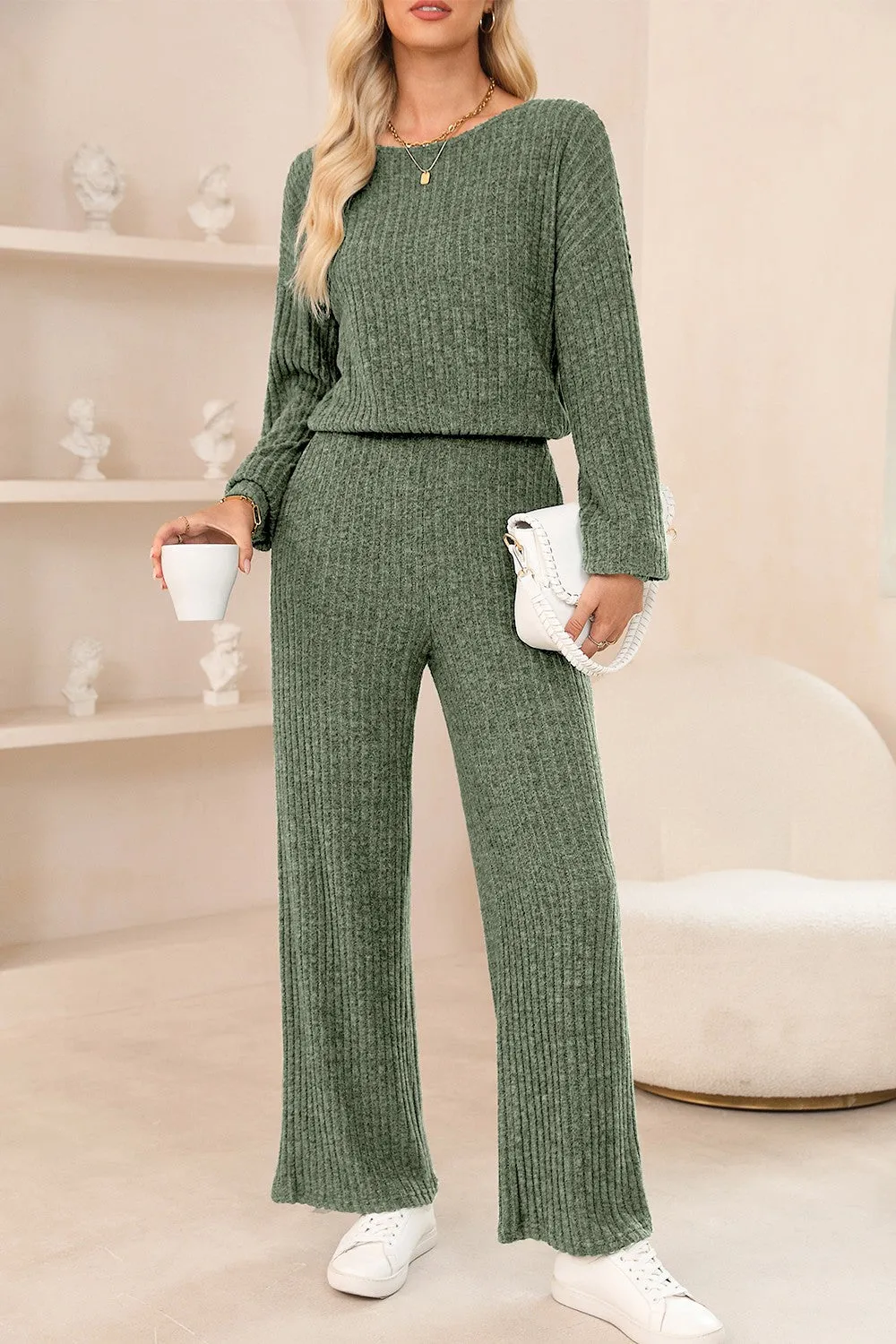 Round Neck Long Sleeve Jumpsuit sold by Charming Charlie