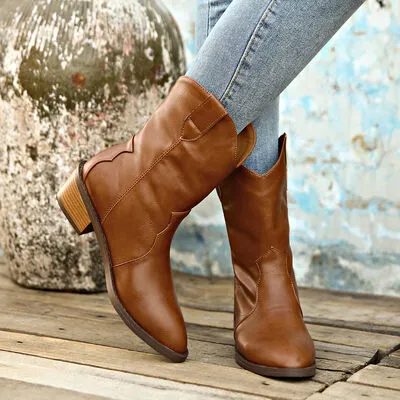 PU Leather Block Heel Boots sold by Charming Charlie