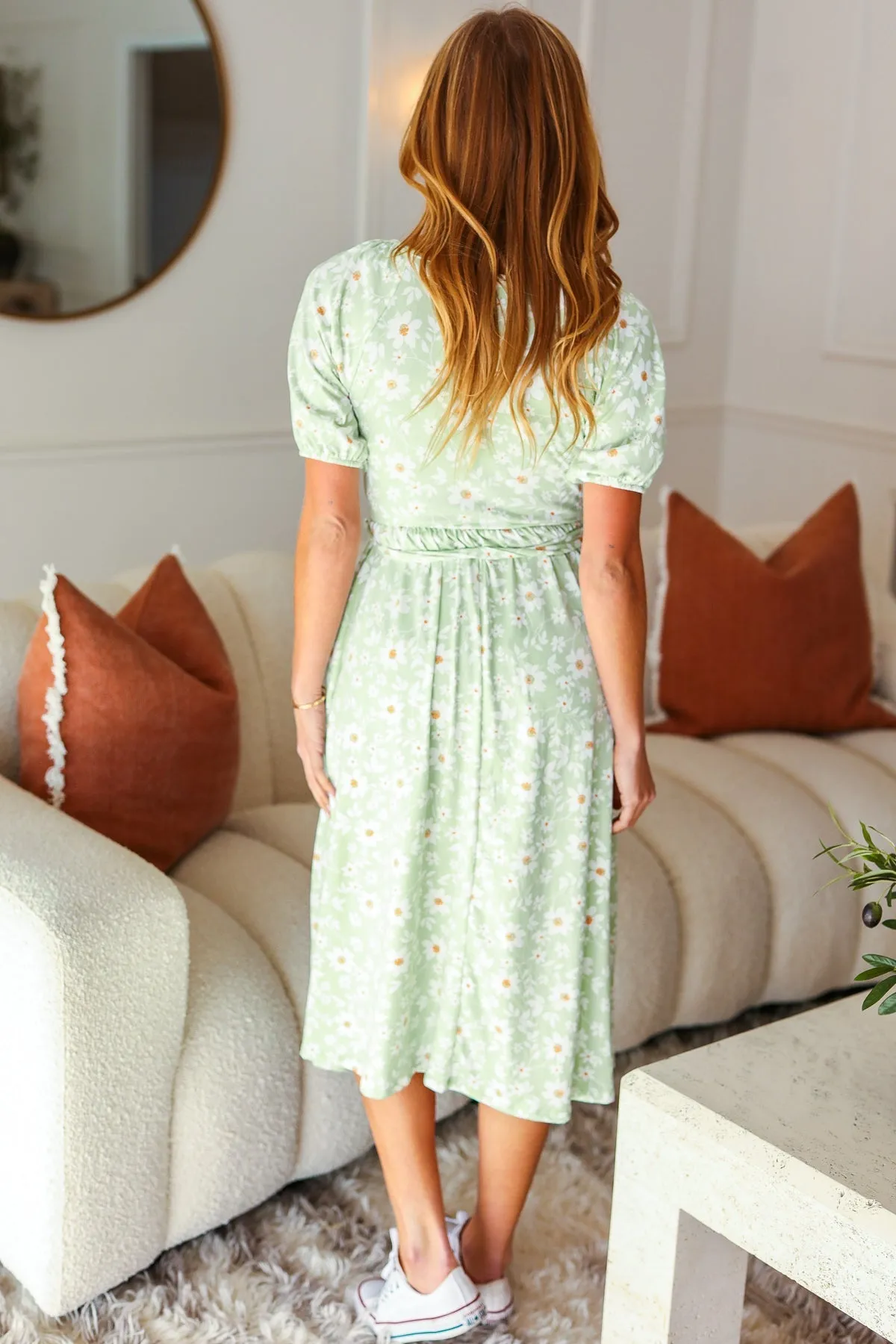 Sunny Days Sage Floral Print Fit & Flare Sash Belt V Neck Dress sold by Charming Charlie product image thumbnail 3