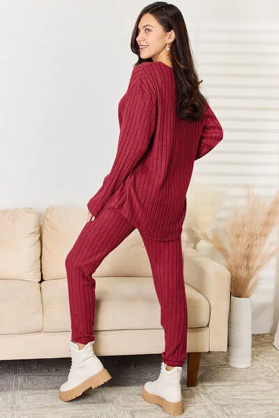 Basic Bae Full Size Notched Long Sleeve Top and Pants Set sold by Charming Charlie product image thumbnail 2