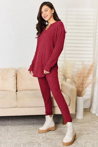 Basic Bae Full Size Notched Long Sleeve Top and Pants Set sold by Charming Charlie product image thumbnail 3