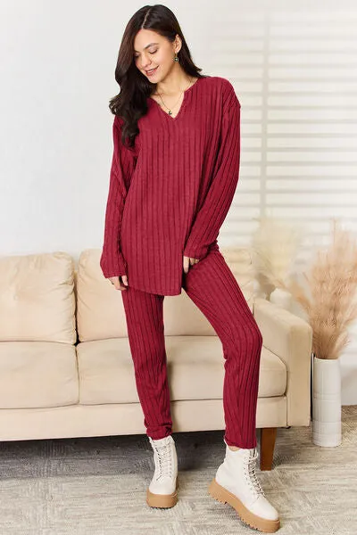 Basic Bae Full Size Notched Long Sleeve Top and Pants Set sold by Charming Charlie product image thumbnail 4