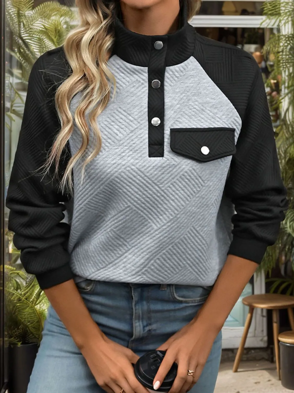 Contrast Textured Long Sleeve Sweatshirt sold by Charming Charlie product image thumbnail 4